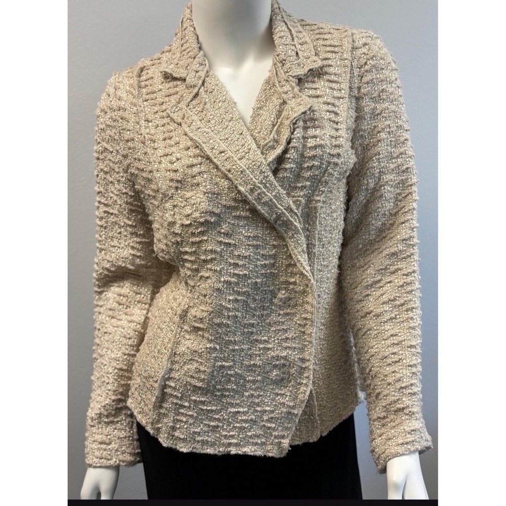 Cabi‎ Women Beige Textured Boucle Blazer Double Breasted Snap Jacket Size M - Picture 3 of 11